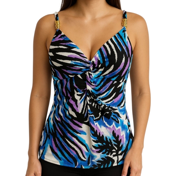 Milano Tops - Essentials by Milano Purple & Black Abstract Zebra Print Tank Size Large